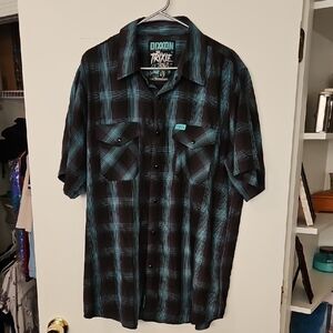 DIXXON Black & Teal Plaid Short-Sleeve Button-Down Shirt